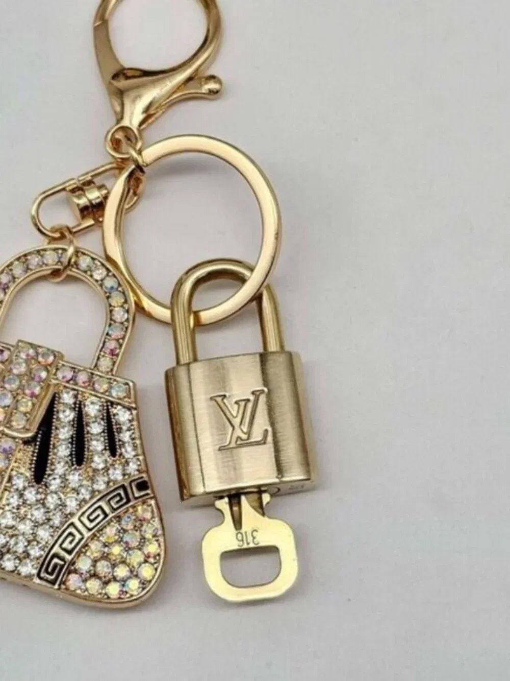 Louis Vuitton Authentic Gold Padlock 🔒 Key + Unbranded Keychain Bag Charm